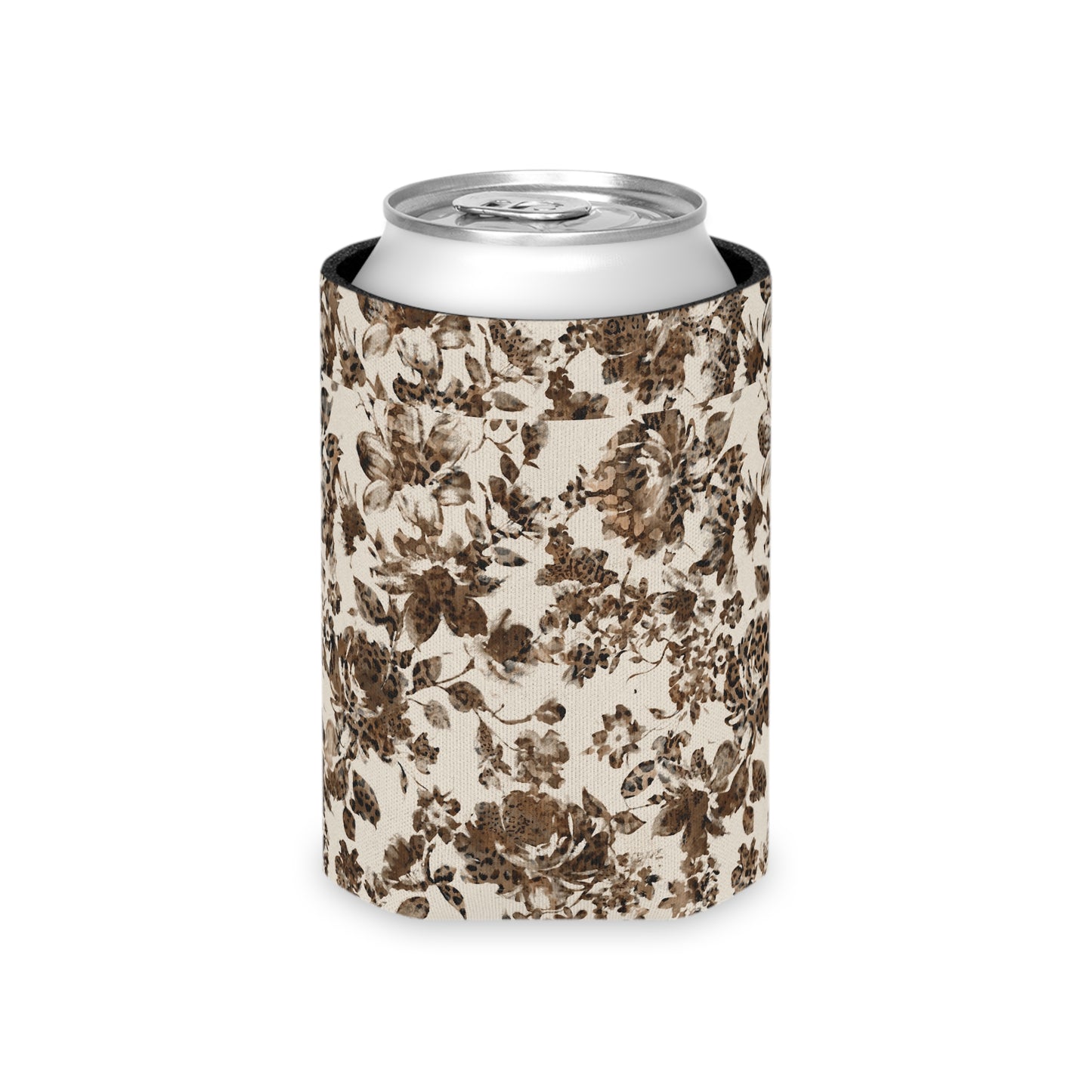 Tan with Flowers Can Cooler