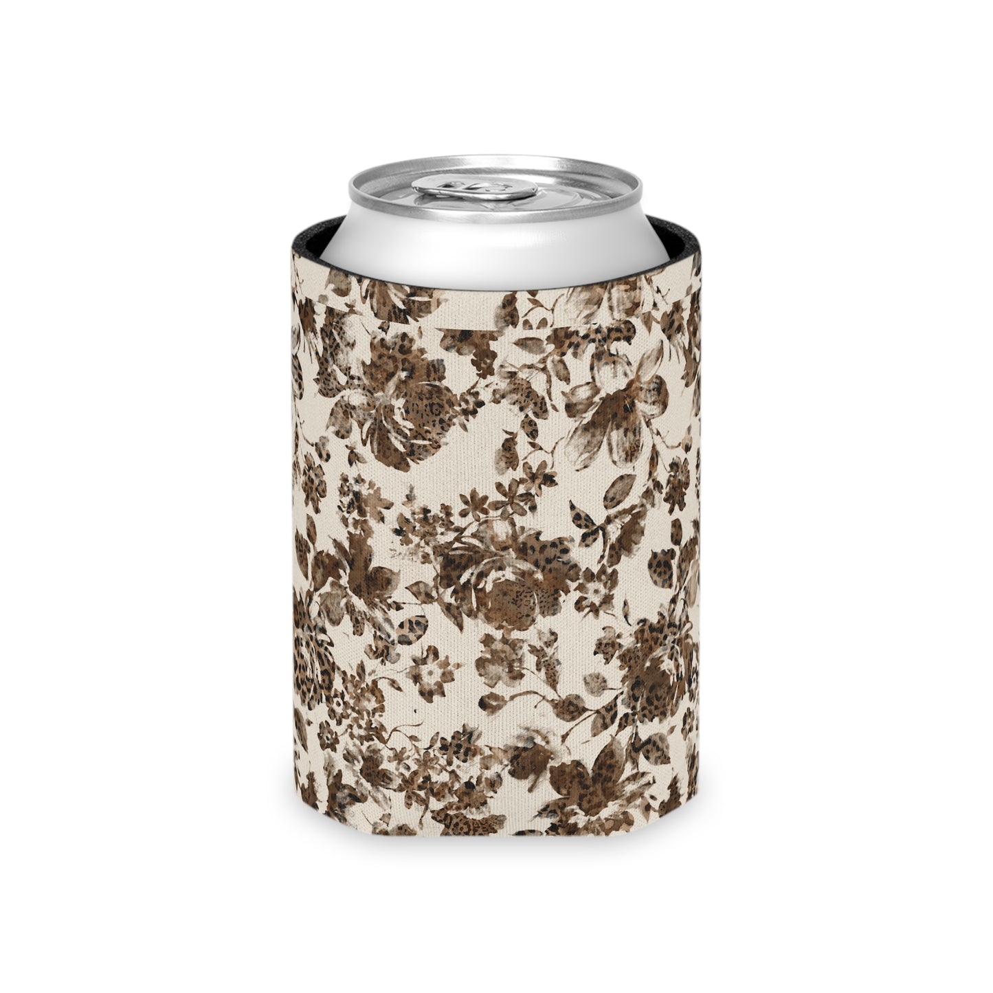 Tan with Flowers Can Cooler